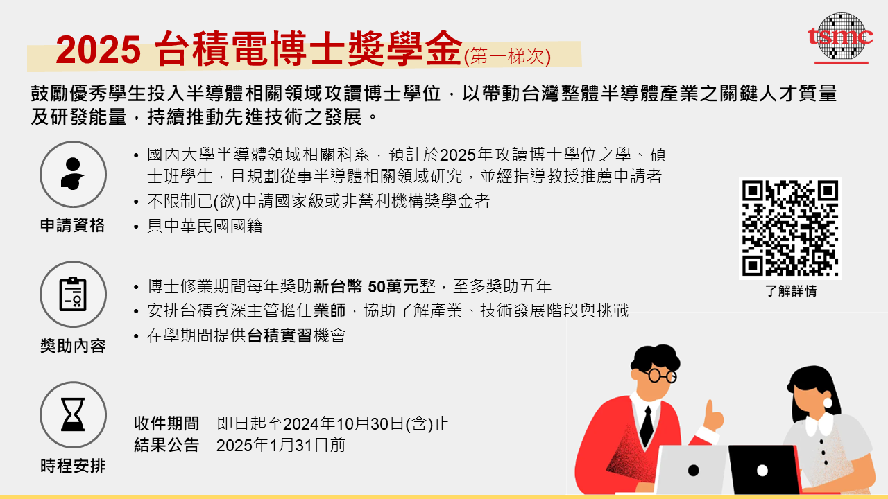 【台積電2025年博士獎學金】(第1梯次)